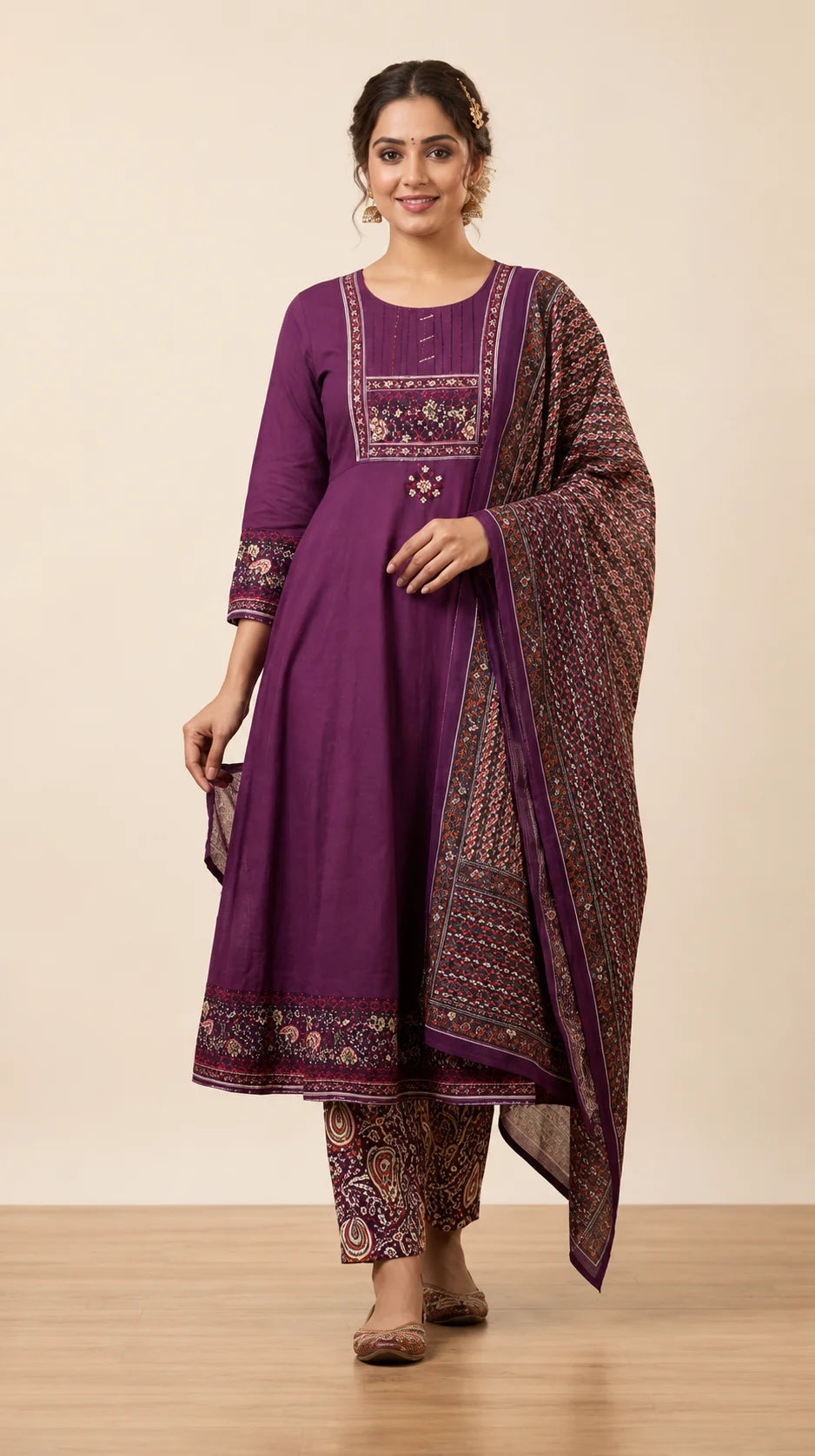 Purple Embroidered Kurta Set