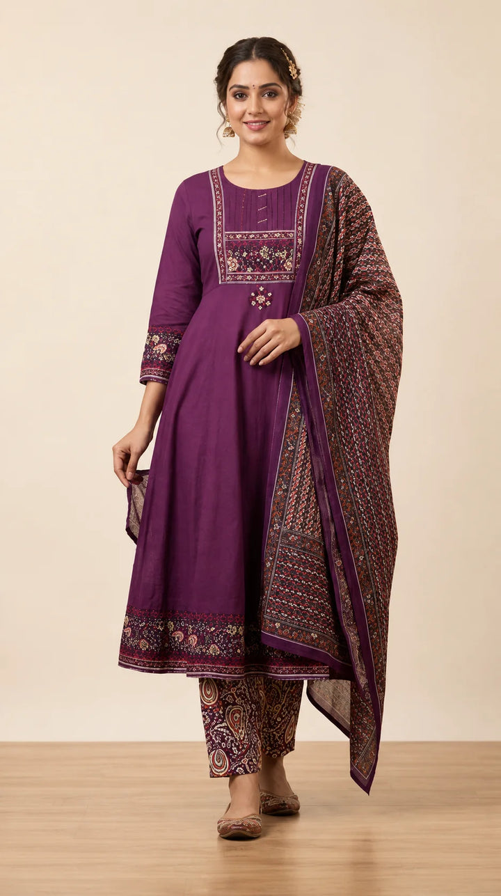 Purple Embroidered Kurta Set