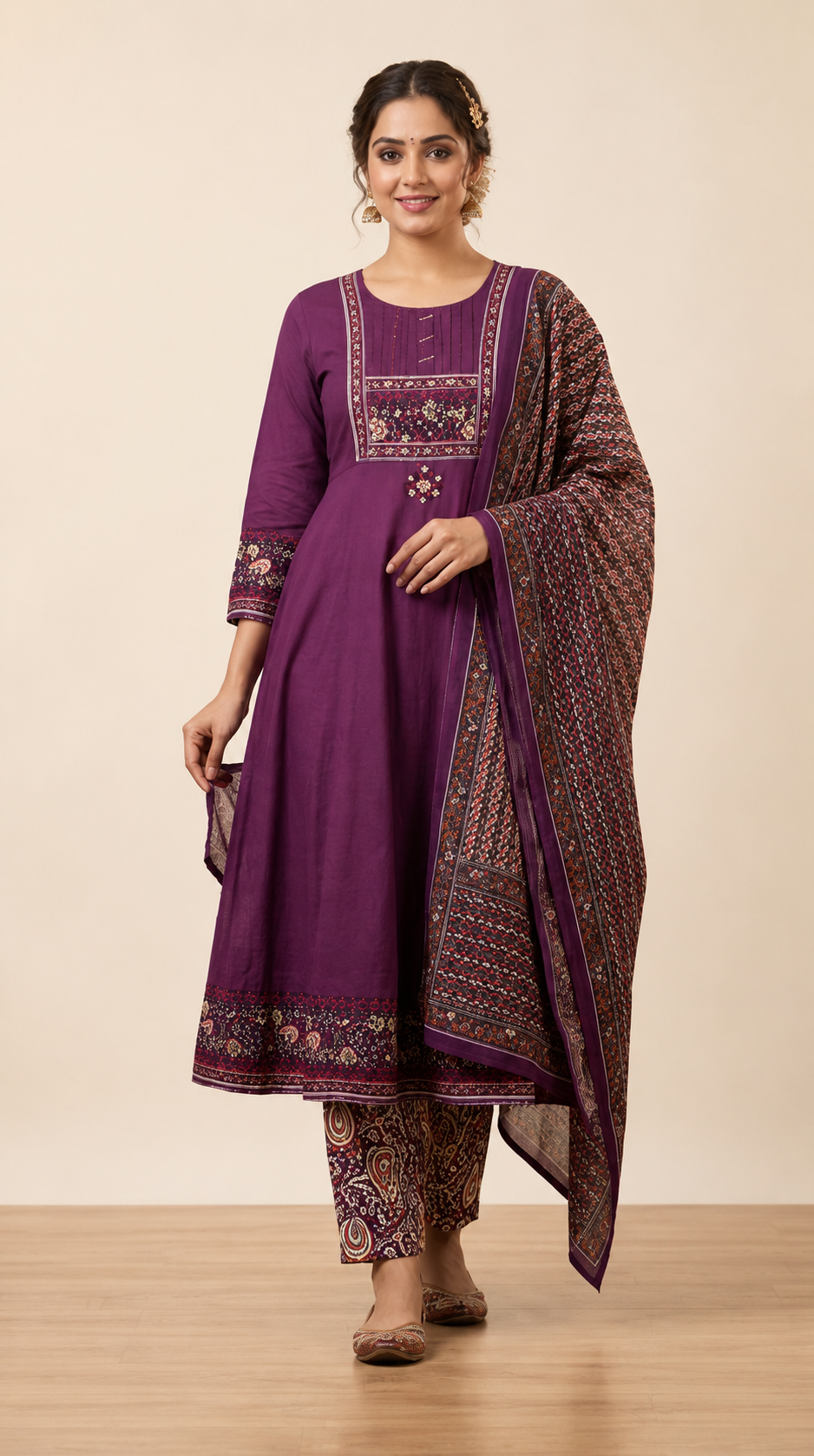Purple Embroidered Kurta Set